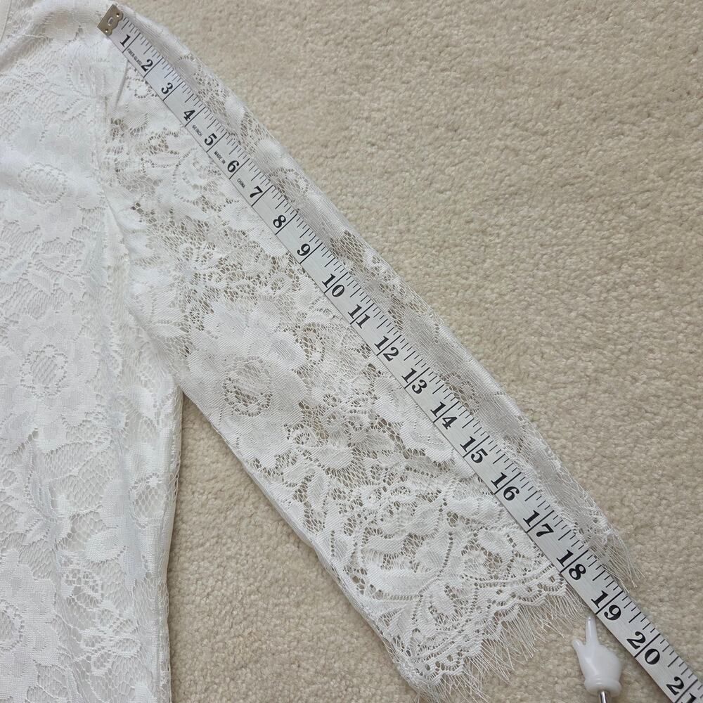 Fair Lay 10 Lace Dressy Layered Pullover 3/4 Sleeve Scoop Neck Blouse Top Ivory - Picture 12 of 16